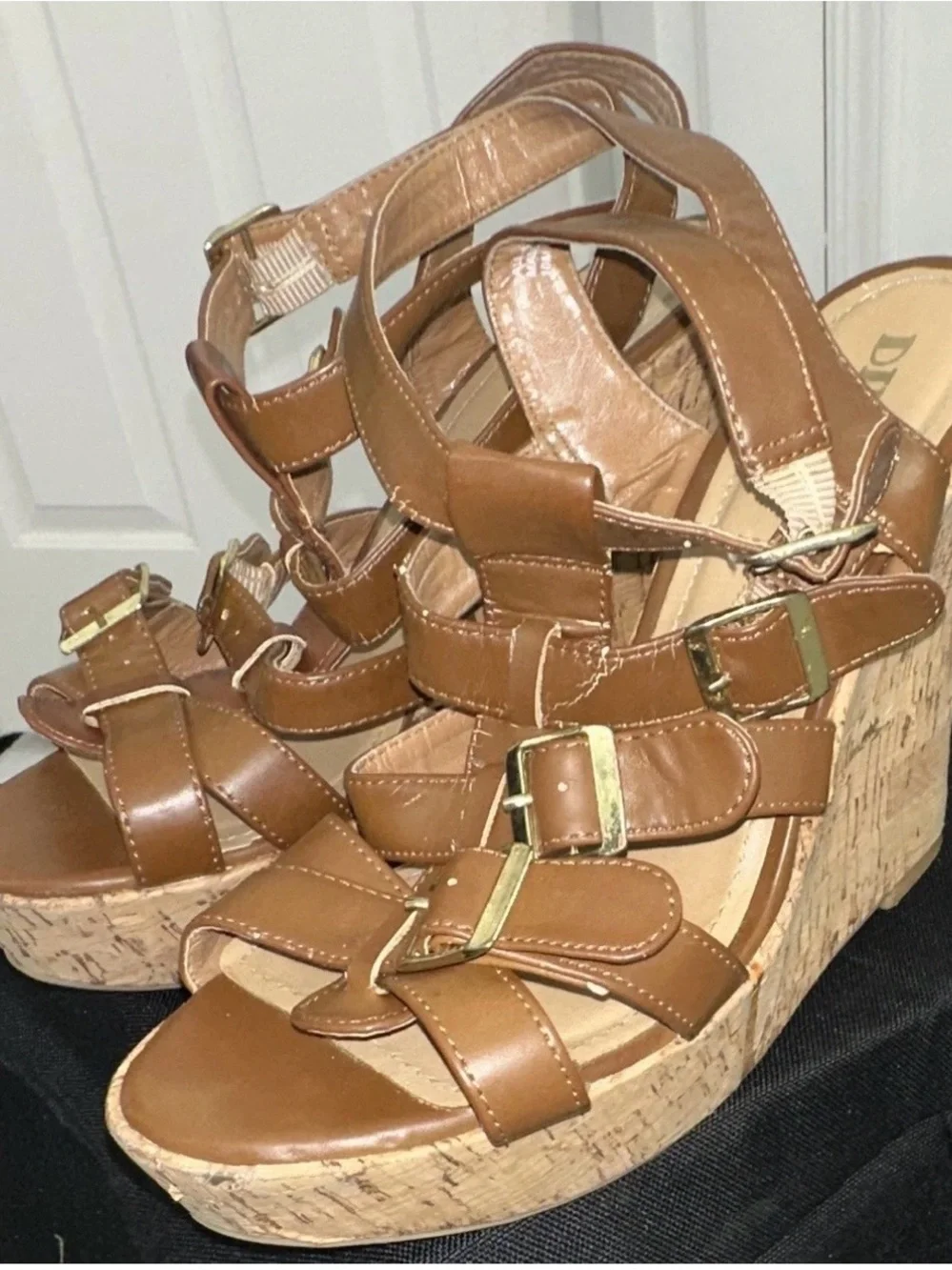 DibaGirl Brown Strappy Wedge Sandals with Buckle Detail